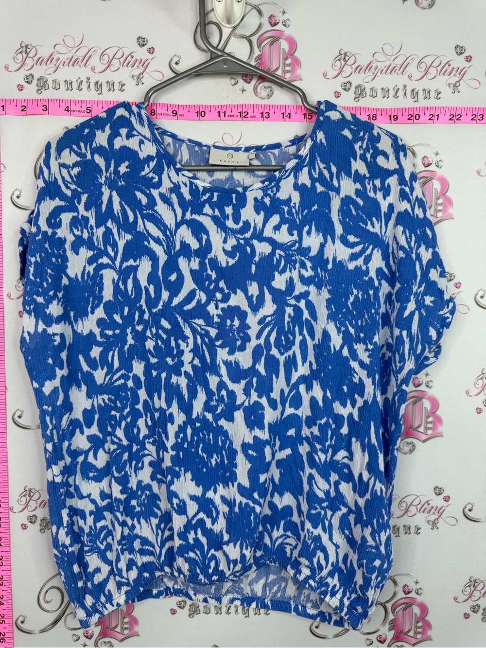 KAFFE shirt Blue Floral Short Sleeve Blouse by Unknown Brand